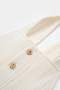 Salopeta de vara cu buzunare din muselina, BabyCosy, 100% bumbac organic, ecru