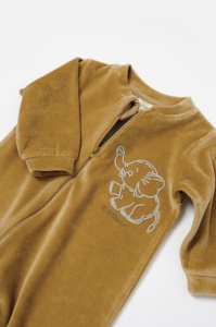 Salopeta Elefant cu maneca lunga din 80%bumbac organic si 20% poliester - Mustar, BabyCosy