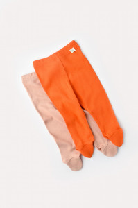 Set 2 pantaloni cu botosei bebe unisex din bumbac organic si modal - Rodie/Piersica, Baby Cosy