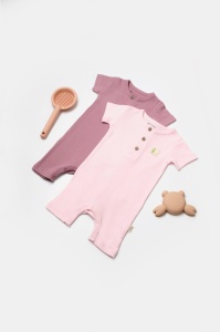 Set 2 salopete scurte Bamboo, roz, BabyCosy, 50%bumbac+50% bambus