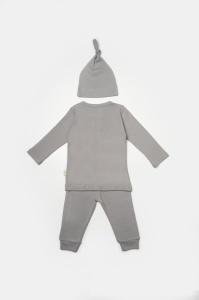 Set 3 piese:bluza, pantaloni si caciulita Bamboo, gri, BabyCosy, 50% bumbac+50%bambus