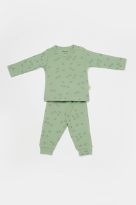 Set 3 piese:bluza, pantaloni si caciulita Printed, BabyCosy, 50% modal+50% bumbac, Verde