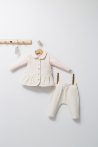 Set 3 piese: pantaloni, bluzita si vestuta eleganta pentru bebelusi Paris Love, Tongs baby