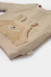 Set bluza cu buzunar si pantaloni Ursulet, Winter muselin, 100% bumbac dublat - Apricot, BabyCosy