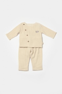 Set bluza cu nasturi si pantaloni , Winter muselin, 100% bumbac - Stone, BabyCosy