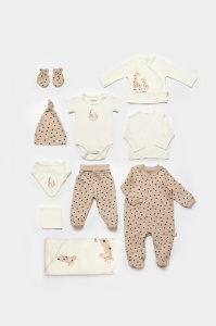 Set de 10 piese pentru nou nascut, 100% bumbac organic, Giraffe, BabyCosy