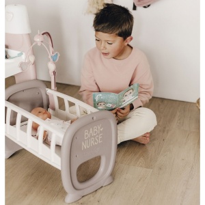 Centru de ingrijire pentru papusi Smoby Baby Nurse Doll`s Play Center maro cu 23 accesorii - Img 10