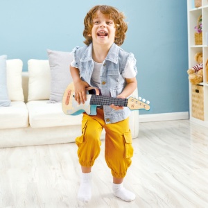 Jucarie din lemn – Instrument Ukulele (chitara) alba copii – invata sa canti cu lumini - Img 3