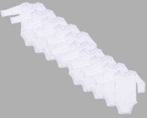 Set 10 body-uri din bumbac albe cu maneca lunga Drool