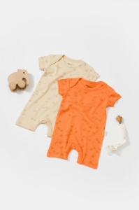 Set 2 salopete scurte Printed, BabyCosy, 50% modal+50% bumbac, Stone/Apricot