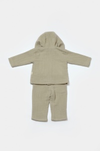 Set bluza cu gluga si pantaloni, Winter muselin, 100% bumbac - Verde, BabyCosy