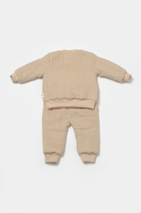 Set bluza dublata si pantaloni Ursulet, Winter muselin, 100% bumbac - Apricot, BabyCosy