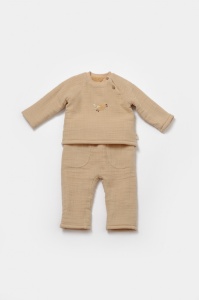 Set bluza dublata si pantaloni, Winter muselin, 100% bumbac - Apricot, BabyCosy