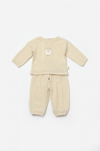 Set bluza si pantaloni, Winter muselin, 100% bumbac - Stone, BabyCosy