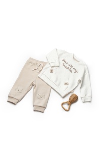 Set bluzita si pantaloni TeddyBear, 100%bumbac organic, BabyCosy