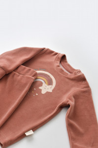 Set Curcubeu cu bluzita cu maneca lunga si panataloni lungi din 80%bumbac organic si 20% poliester - Caramiziu, Baby Cosy