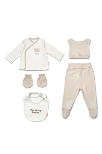 Set de 5 piese pentru nou nascut, 100% bumbac organic, TeddyBear, BabyCosy