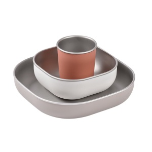 Set de masa din otel inoxidabil Beaba 4 piese Terracotta