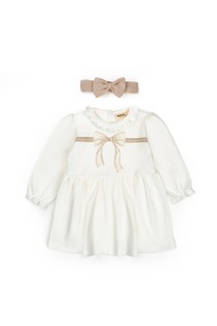 Set rochita cu bentita, Bow, BabyCosy, 100%bumbac organic, Stone - Img 2