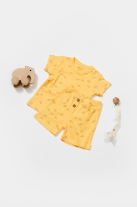 Set tricou cu pantaloni Printed, galben, BabyCosy, 50%bumbac+50% modal