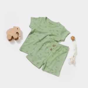 Set tricou cu pantaloni Printed, verde, BabyCosy, 50%bumbac+50% modal