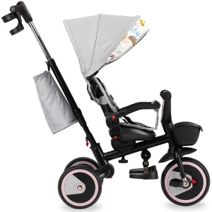 Tricicleta 5 in 1, MoMi INVIDIA Love, Scaun rotativ 360Ã‚Â°, Spatar reglabil, Maner telescopic, Centura in 5 puncte, Pliabila, Suport pahare, Tapiterie usor de curatat - Img 2