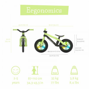 Bicicleta de echilibru, Chillafish, BMXie Glow, Cu spite luminoase, Cu sa reglabila, Greutatate 3.8 Kg, 12 inch, Pentru 2 - 5 ani, Pistachio - Img 4