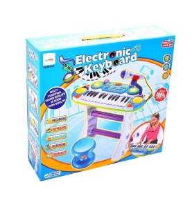 INSTRUMENT MUZICAL PIANINA ELECTRONICA MALPLAY CU SCAUN SI MICROFON 45 CM INALTIME ALBASTRU