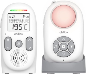 Interfon Audio Digital Portabil Bebelusi Chillax CB360, 2 Unitati cu Acumulatori, Statie de Incarcare, Ecran LCD, Senzor Temperatura