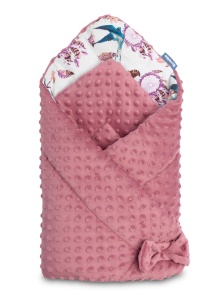 Paturica nou-nascut Sensillo Minky Wrap Retro Birds Pink 80x80 cm