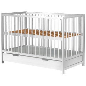 Patut copii din lemn Hubners Dominic 120x60 cm alb cu sertar - Img 2