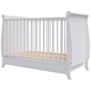 Patut copii din lemn Hubners Mara 120x60 cm alb cu sertar - Img 1