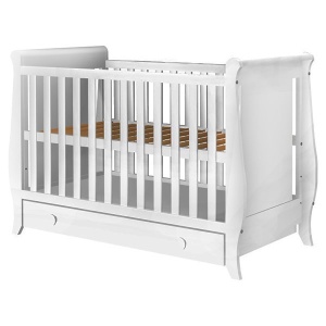 Patut copii din lemn Hubners Mira 120x60 cm alb cu sertar - Img 2