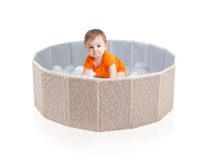 Piscina uscata pliabila cu bile, BabyJem, 30x83 cm, 100 bile albe, somon