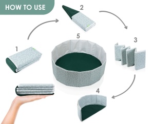 Piscina uscata pliabila cu bile, BabyJem, 30x83 cm, 100 bile albe, verde