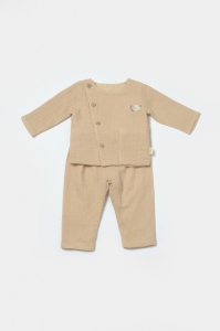 Set bluza cu nasturi si pantaloni , Winter muselin, 100% bumbac - Apricot, BabyCosy