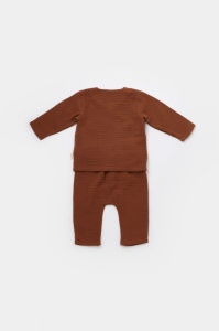 Set bluzita petrecuta si panataloni lungi din muselina, Baby Cosy, 100% bumbac organic, Caramiziu
