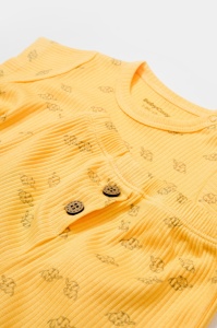 Set tricou cu pantaloni Printed, galben, BabyCosy, 50%bumbac+50% modal