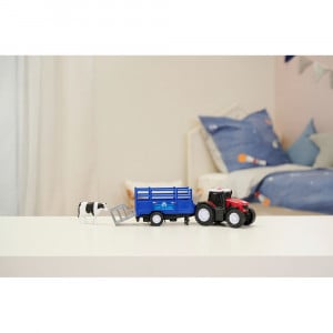 Tractor Dickie Toys Massey Ferguson Animal Trailer 26 cm cu lumini, sunete, remorca si figurina vaca - Img 7