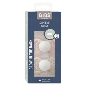 BIBS - Set 2 suzete Supreme Fosforescente GLOW Silicon, tetina simetrica, 6 luni +-Blush/Vanilla - Img 2
