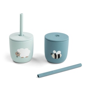 Cana cu pai Done by Deer silicon set 2 buc Tiny Farm Blue - Img 2