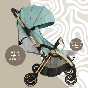 Carucior Sport AppeKids – Upp – Ultracompact, Pliere automata, De la nastere la 22kg - River Green - Img 3