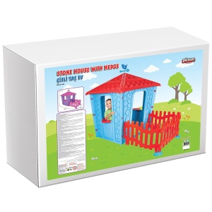 Casuta cu gard pentru copii Pilsan Stone House with Fence blue - Img 3