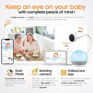 Monitor Video Bebelusi Chillax Giraffe DM610, Full HD 1080p, Ecran 5 inchi, Camera 360 cu Gat Flexibil, Sleep Trainer, Lampa Veghe 8 Culori, Wi-Fi Dual-Mode - Img 6