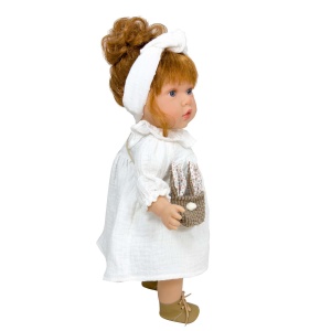 Papusa Nines D'Onil, Susette Plumeti, cu parul roscat, cu sunete, cu rochie alba, cu miros de vanilie, 45 cm - Img 2