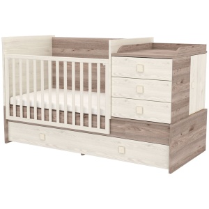Patut copii transformabil din lemn cu 5 sertare Hubners Sofia Multi Kombi 120x70 cm crem nisip - Img 3
