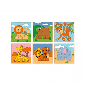Puzzle din lemn cuburi - Animale exotice 3 x 3 - Img 2
