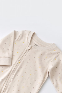 Salopeta cu fermoar cu maneca lunga si panataloni lungi - 100%bumbac organic - Crem cu buline, Baby Cosy
