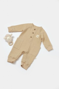 Salopeta cu nasturei, Winter muselin, 100% bumbac - Apricot, BabyCosy