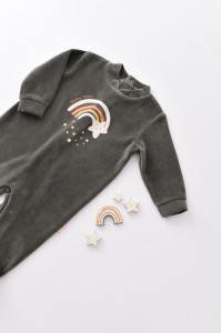 Salopeta Curcubeu cu maneca lunga si botosei din 80%bumbac organic si 20% poliester - Antracit, Baby Cosy